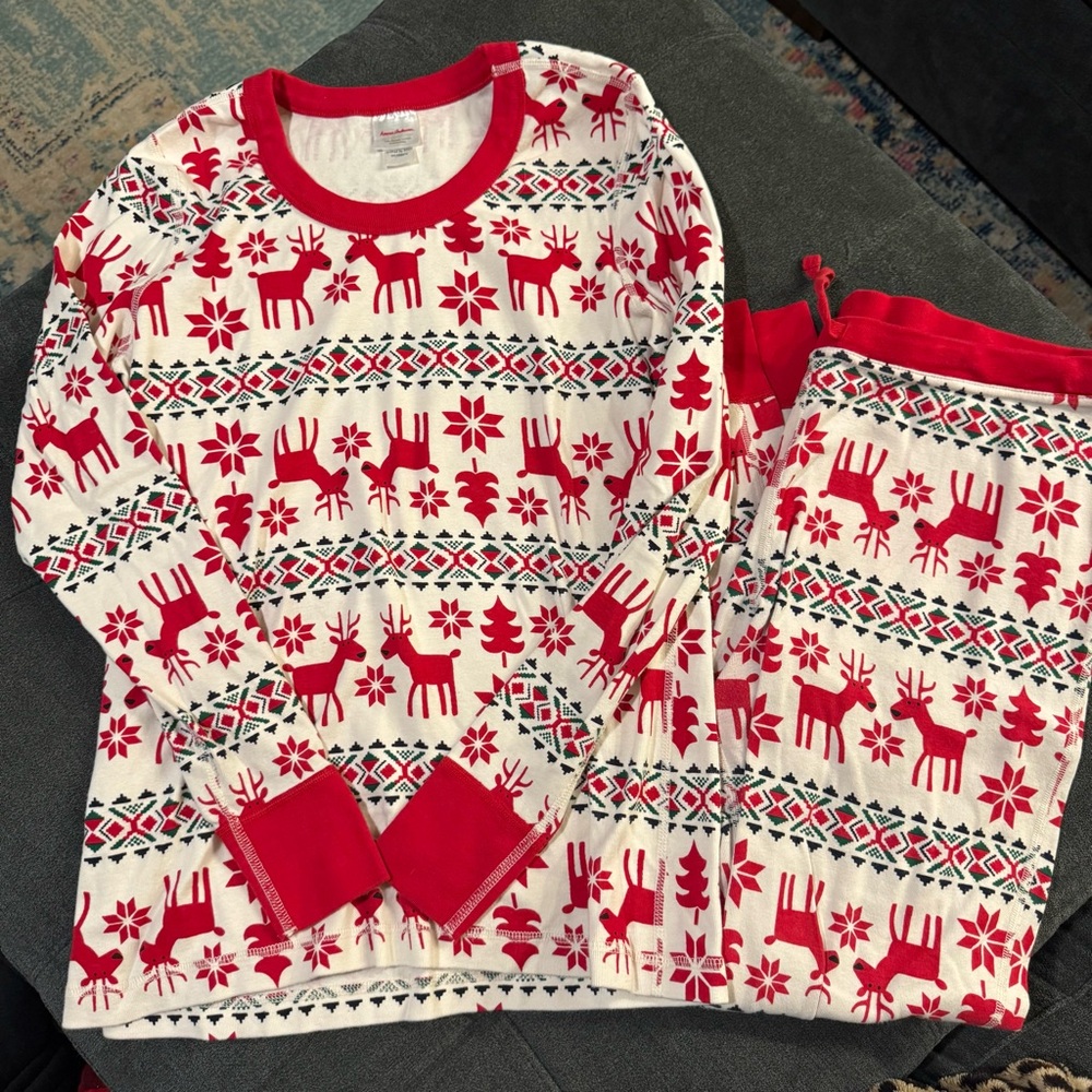 Hanna Andersson Adult Large Pajama Set Organic Cotton Deer Reindeer Fair Isle